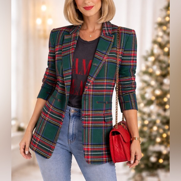 Jackets & Blazers - Plaid Blazer Jacket Red Green Holiday Chic Women’s